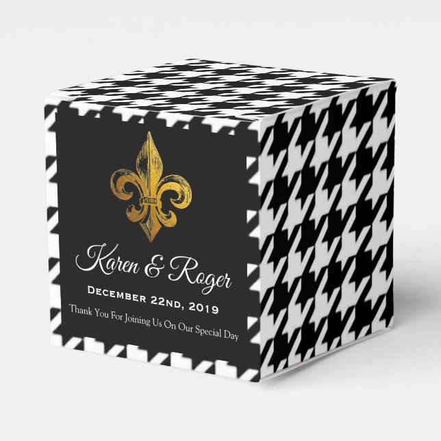 PERSONALIZED HOUNDSTOOTH FLEUR DE LIS FAVOUR BOX (Front Side)