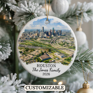 Personalized Houston Ornament, Custom Texas Ceramic Tree Decoration