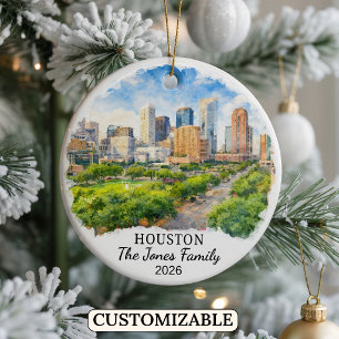 Personalized Houston Ornament, Custom Texas Ceramic Tree Decoration
