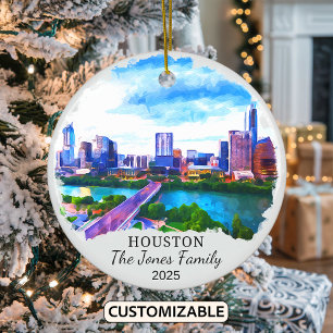 Personalized Houston Ornament, Texas State Ceramic Tree Decoration