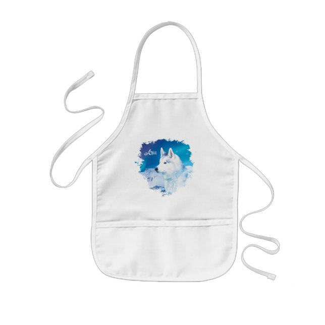 Personalized Husky dog with mountains  Kids Apron (Front)