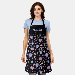 Personalized Hyacinth Garden Floral Black Apron
