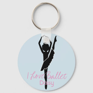 Personalized I Love Ballet Silhouette Key Ring