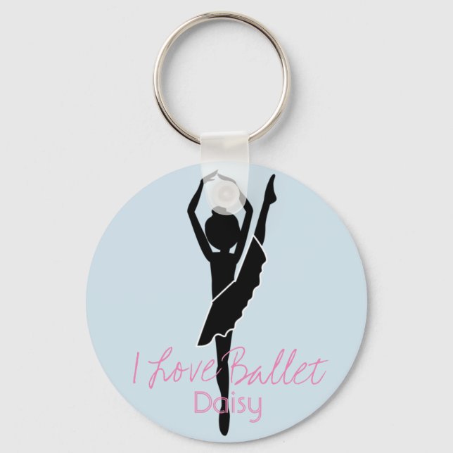Personalized I Love Ballet Silhouette Key Ring (Front)