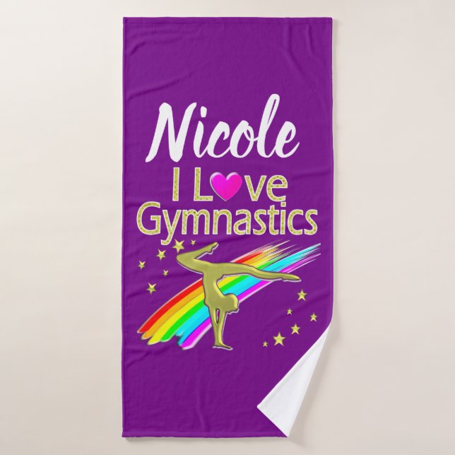 PERSONALIZED I LOVE GYMNASTICS DESIGN BATH TOWEL (Bath Towel)