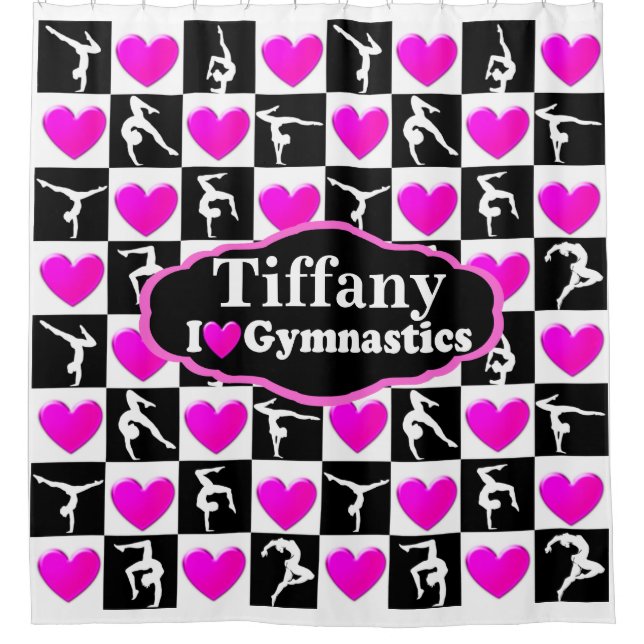 PERSONALIZED I LOVE GYMNASTICS SHOWER CURTAIN (Front)