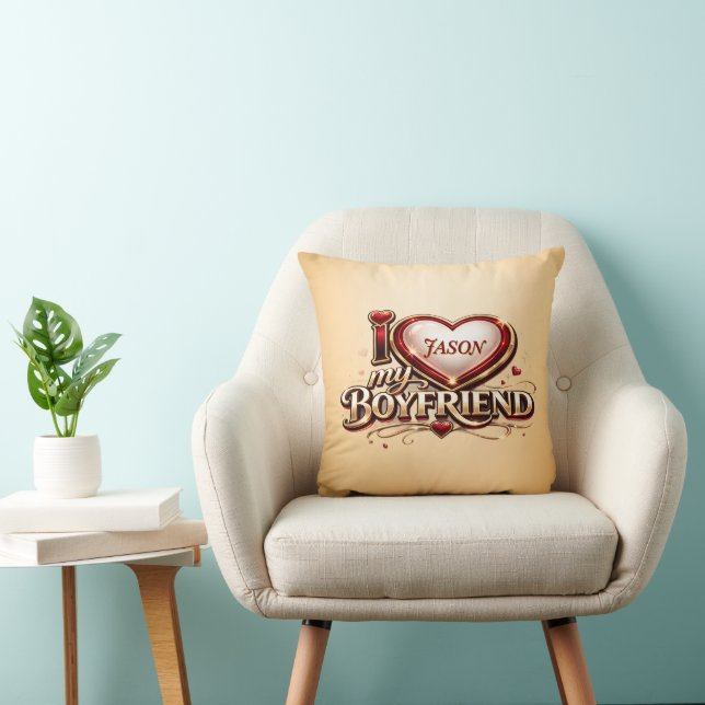 Personalized I Love My Boyfriend Custom Name Cushion (Chair)