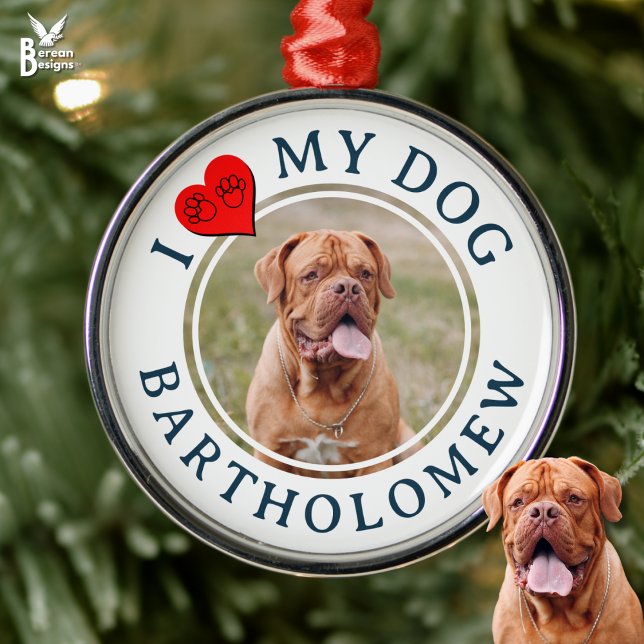 Personalized I LOVE MY DOG Photo Metal Tree Decoration (Personalized I LOVE MY Pet Photo ornament for Dog Moms and Dads. Gift from your favorite furbaby)