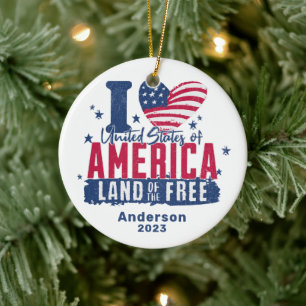 Personalized I Love United States of America  Ceramic Tree Decoration