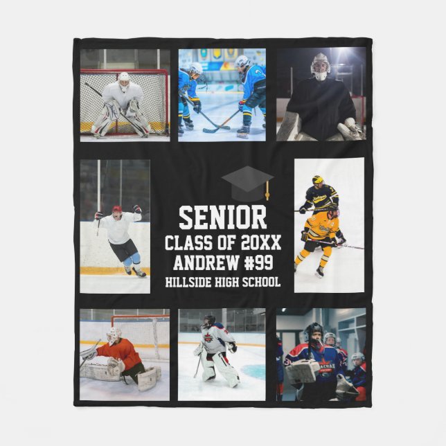 Personalized Ice Hockey Senior Night Graduation Fleece Blanket (Front)
