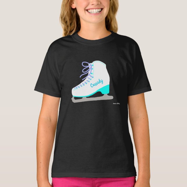 Personalized Ice Skates Blue Figure Skating Girls T-Shirt (Front)