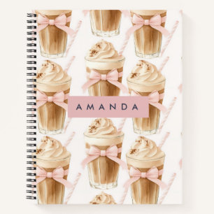 Personalized Iced Coffee Coquette Pattern Notebook