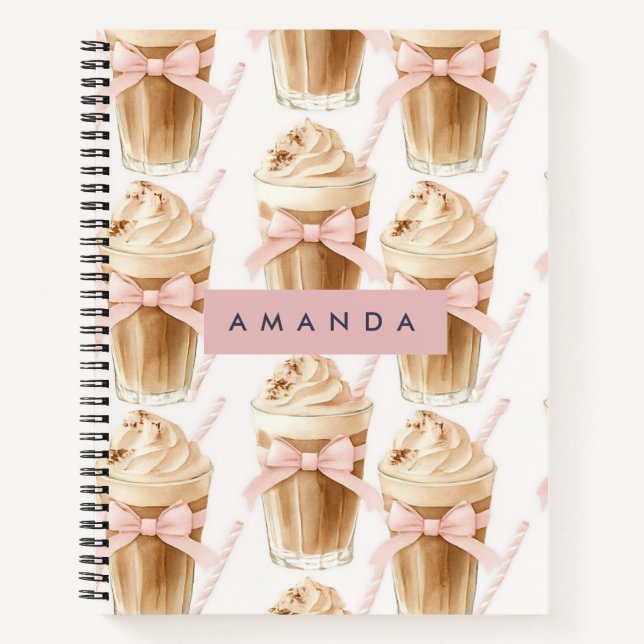 Personalized Iced Coffee Coquette Pattern  Notebook (Front)