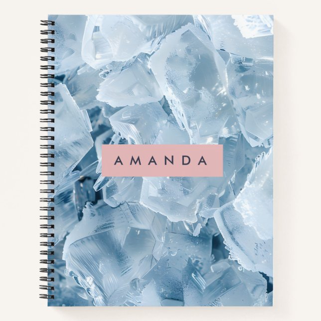 Personalized Icy Blue Crystal & Frosted Pastel  Notebook (Front)