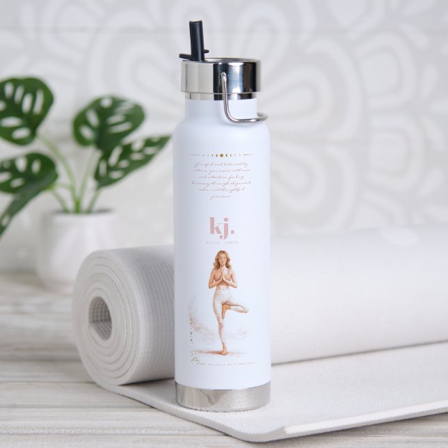Personalized Illustrated Libra Zodiac Quote Water Bottle (Yoga (Rotated))