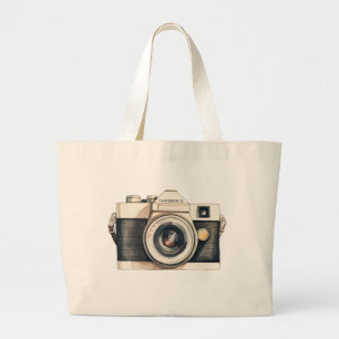 Personalized Illustrated Vintage SLR Camera Large Tote Bag