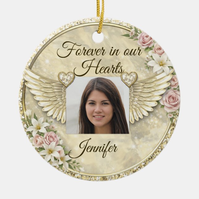 Personalized In Memorial Photo Template Ceramic Tree Decoration (Front)