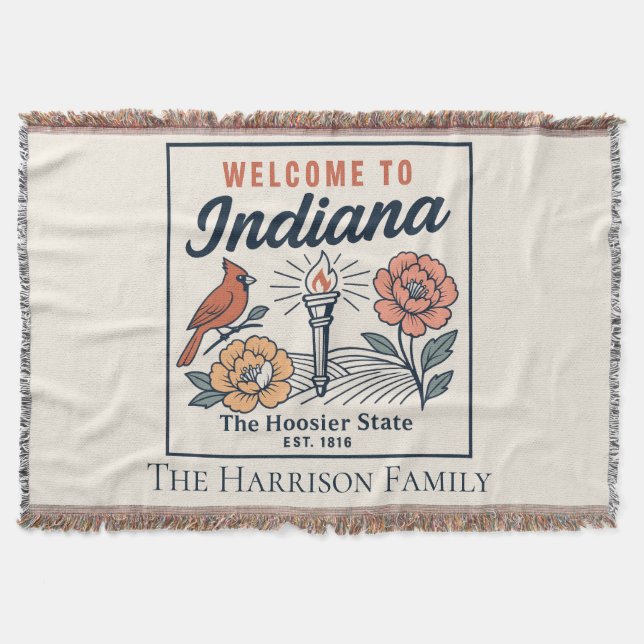 Personalized Indiana Throw Blanket (Front)