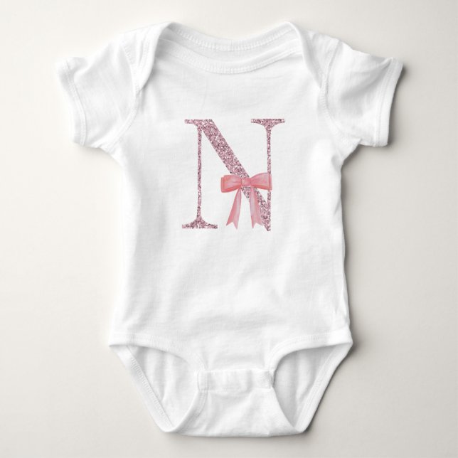 Personalized Initial Baby Girl "N" Baby Bodysuit (Front)
