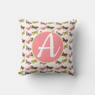 PERSONALIZED INITIAL BUTTERFLY COTTON THROW PILLOW