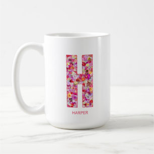 Personalized Initial   Floral Letter H Monogram  Coffee Mug
