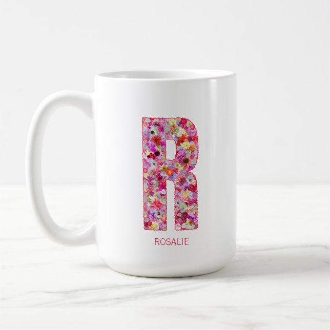Personalized Initial | Floral Letter R Monogram  Coffee Mug (Left)