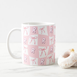 Personalized Initial Pink Bow Checker Coffee Mug