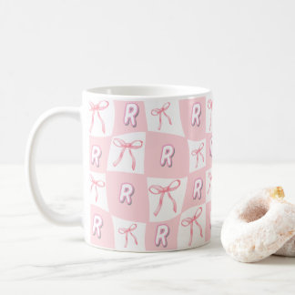Personalized Initial Pink Bow Checker  Coffee Mug