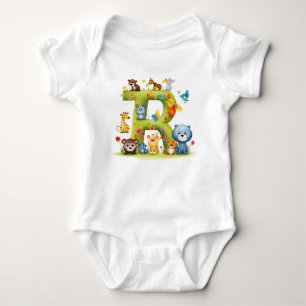 Personalized Initial R Cute Jungle Animal Bodysuit