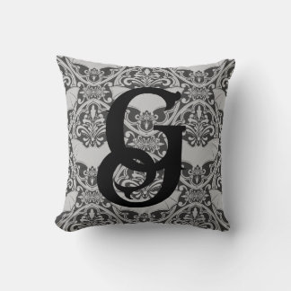 Personalized Initial Vampire Bat Damask In Gray Cushion
