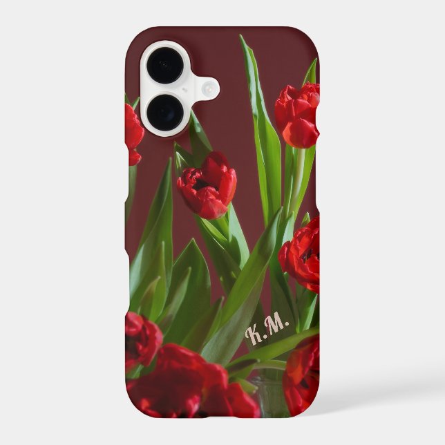 Personalized initials & Red Tulips Elegant Floral (Back)