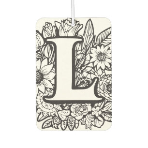 Personalized Ink Flower Monogram Black and White Car Air Freshener