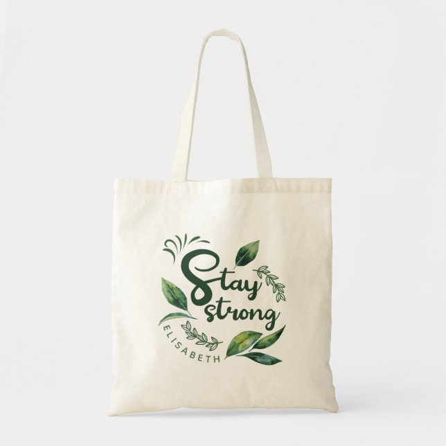 Personalized Inspirational Quote with Green Leaves Tote Bag (Front)