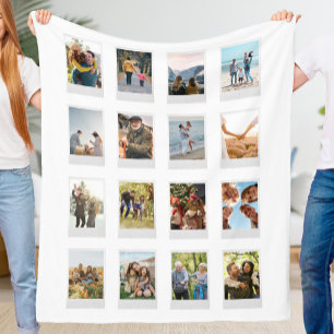 Personalized Instant Film 16 Photo Collage Fleece Blanket