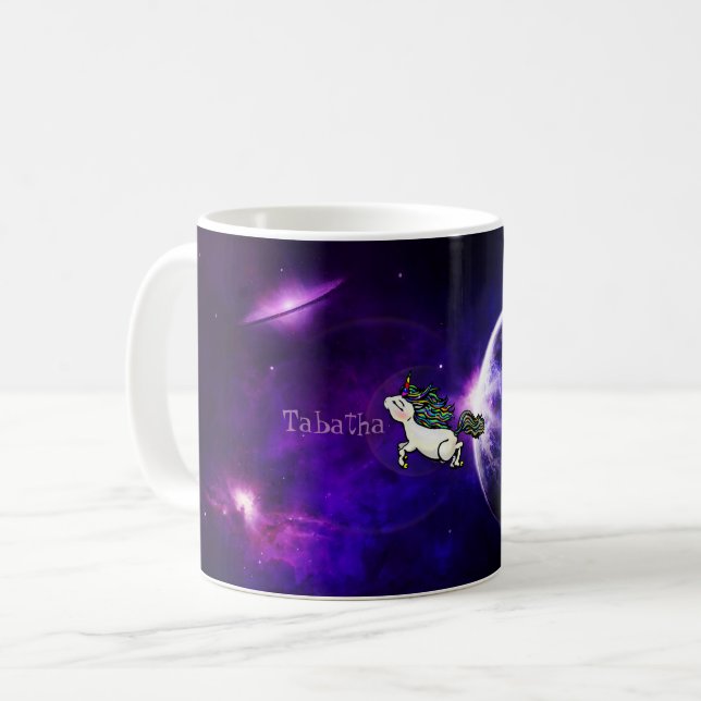Personalized Inter-Galactic Space Unicorn name mug (Front Left)
