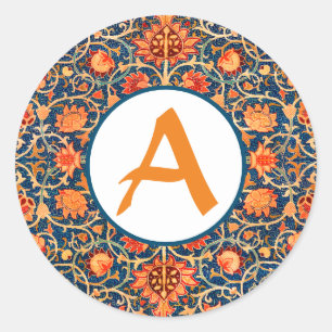 PERSONALIZED INTITIAL William Morris ROUND STICKER