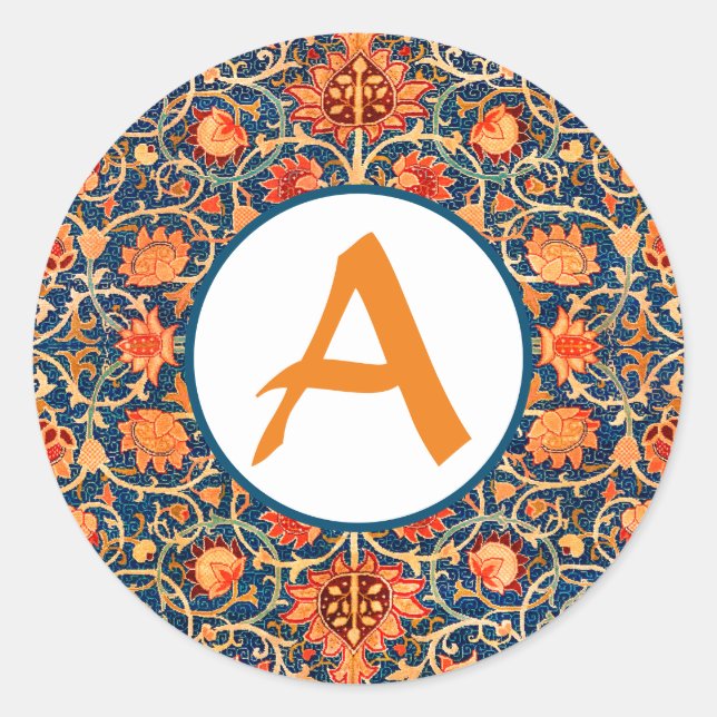 PERSONALIZED INTITIAL William Morris ROUND STICKER (Front)