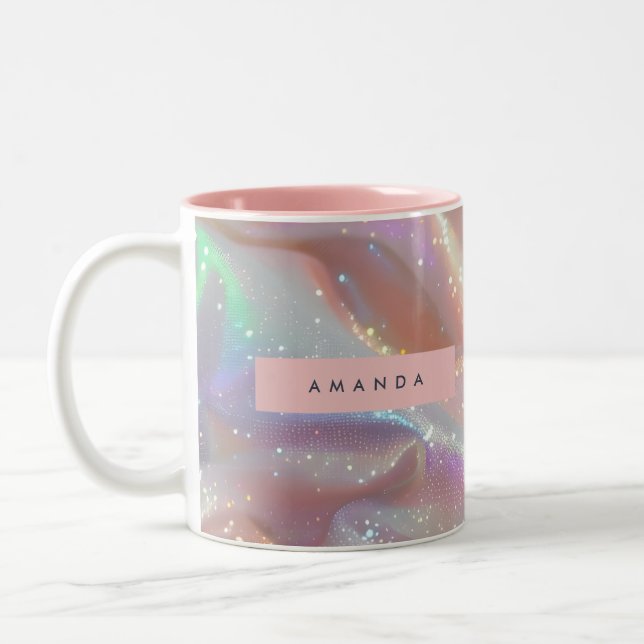 Personalized Iridescent Pastel Sparkle Satin Two-Tone Coffee Mug (Left)