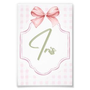 Personalized Iris Baby Girl Nursery Art Pink Bow Photo Print