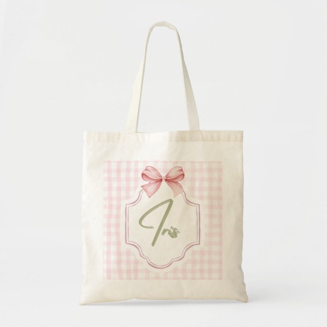 Personalized Iris Baby Girl Nursery Art Pink Bow Tote Bag (Front)