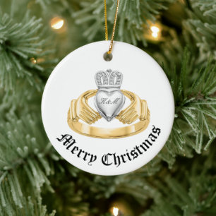 Personalized Irish Claddagh - Nollaig Shona Duit Ceramic Tree Decoration