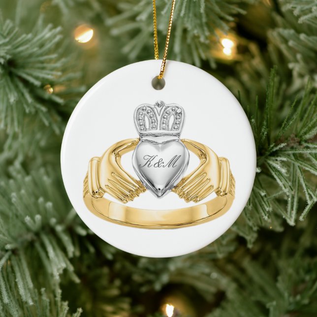 Personalized Irish Claddagh Ring Ceramic Tree Decoration (Tree)