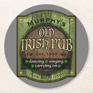 Personalized,  Irish Pub Sign Round Paper Coaster