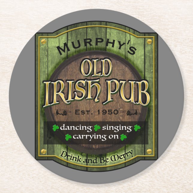 Personalized,  Irish Pub Sign Round Paper Coaster (Front)