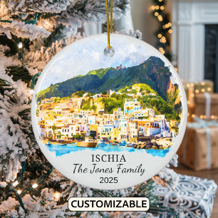 Personalized Ischia Ornament, Italy Ceramic Tree Decoration