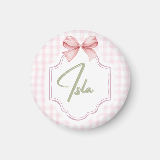 Personalized Isla Baby Girl Nursery Bow&Gingham  Magnet (Front)