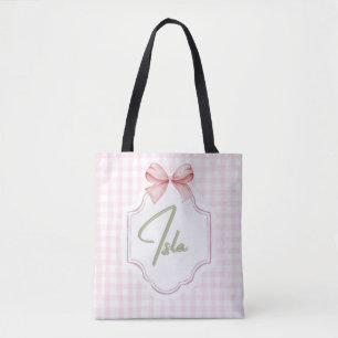Personalized Isla Baby Girl Nursery Bow&Gingham  Tote Bag