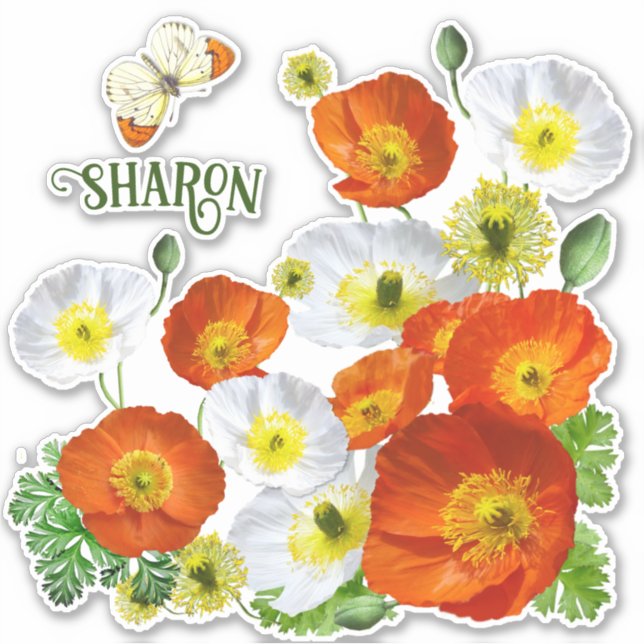 Personalized Island Poppies and butterfly Vinyl (Front)