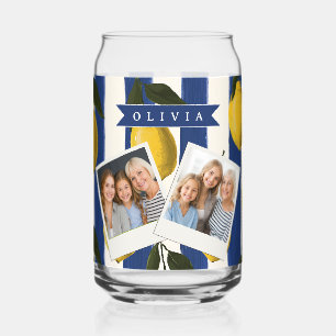 Personalized Italian Lemon Stripe Coastal  Can Glass