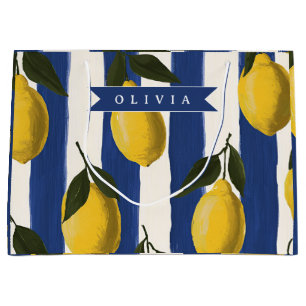 Personalized Italian Lemon Stripe Coastal  Large Gift Bag